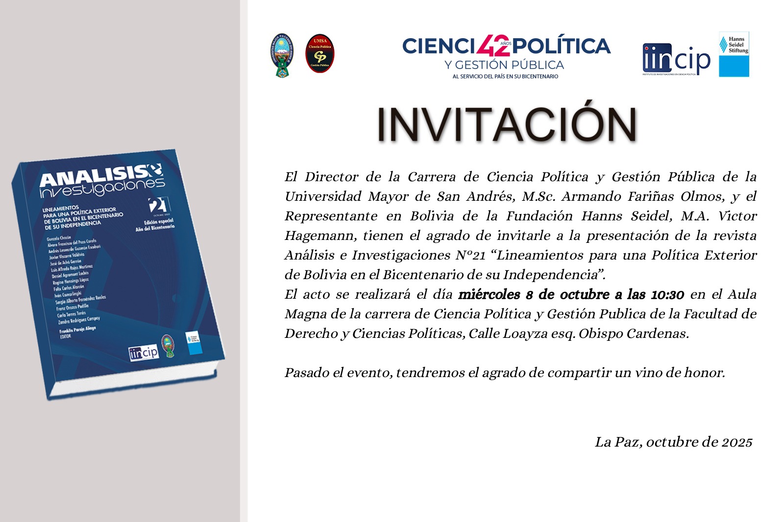 Revista Análisis e Investigaciones N.º 21 en colaboración con la Fundación Hanns Seidel